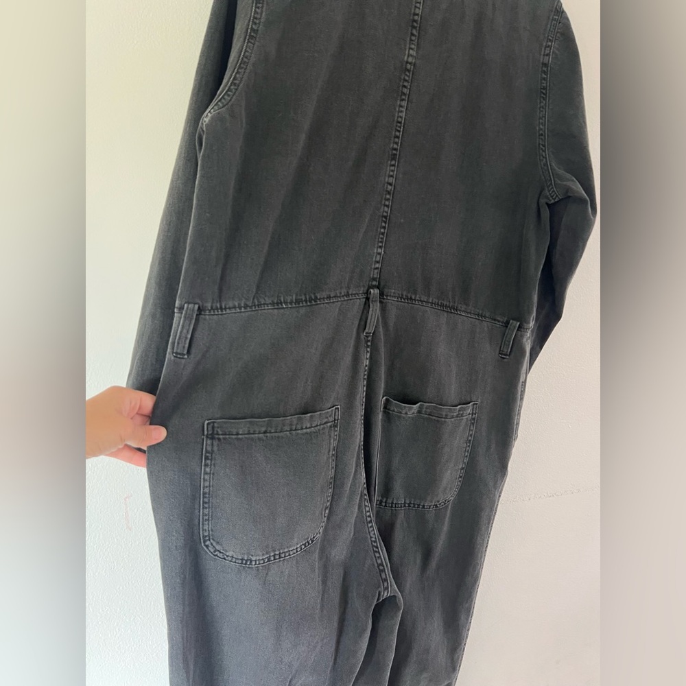 &Denim‎ Washed Black Grey Long Sleeve Button Front Relaxed Fit Denim Jumpsuit - Picture 9 of 11